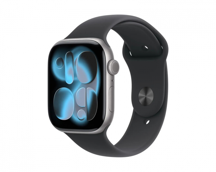 Apple Watch Series 11 46mm Rymdgrå aluminiumboett med svart sportband M/L