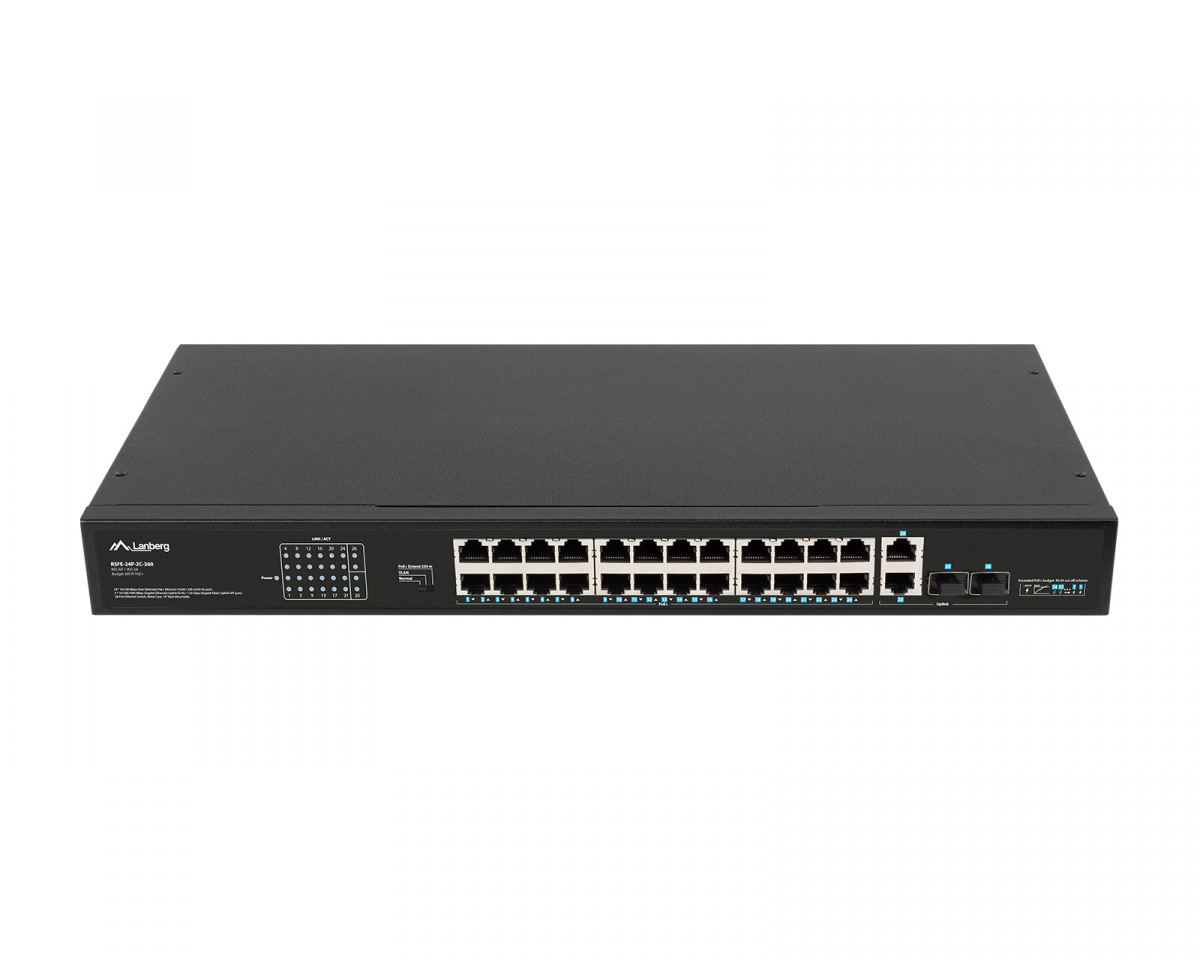 Lanberg Nätverksswitch 24-portar, 100MB POE+/2X COMBO RACK” (1000 Mbps, Max