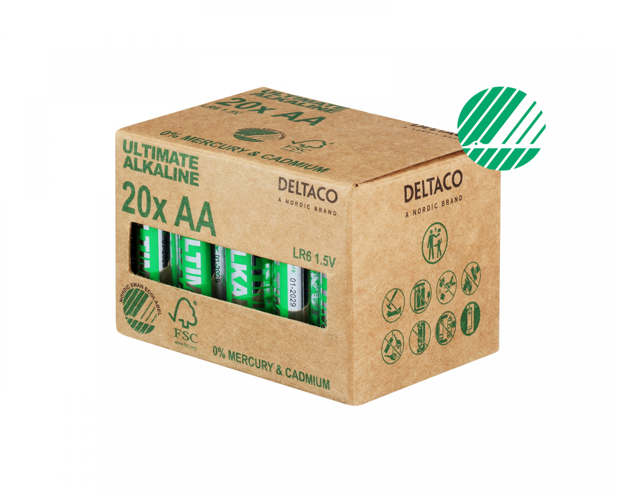 Deltaco Ultimate Alkaline AA-batteri, Svanenmärkt, 20-pack