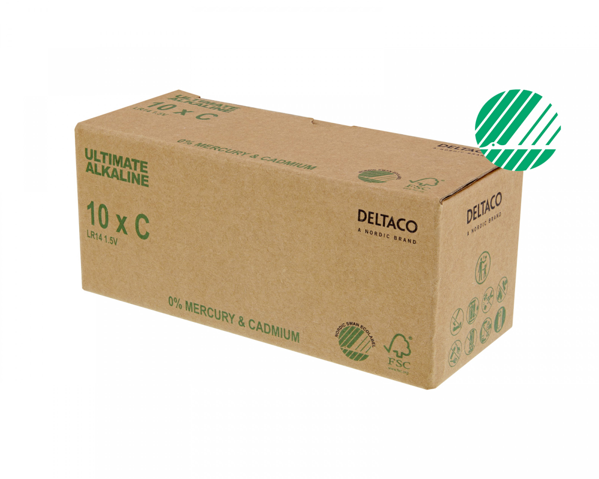 Deltaco Ultimate Alkaline C-batteri, Svanenmärkt, 10-pack (Bulk)