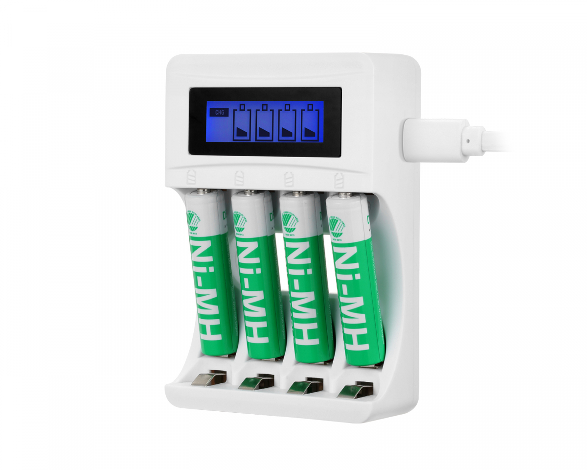 Deltaco USB Batteriladdare för 4xAA/AAA Ni-MH/Ni-Cd Batterier, inkl AAA Batter