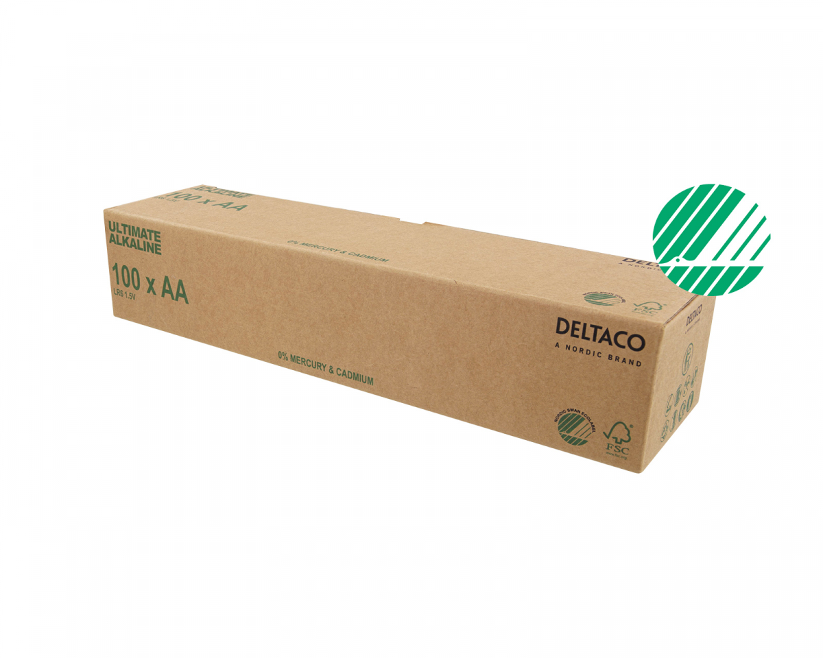 Deltaco Ultimate Alkaline AA-batteri, Svanenmärkt, 100-pack (Bulk)