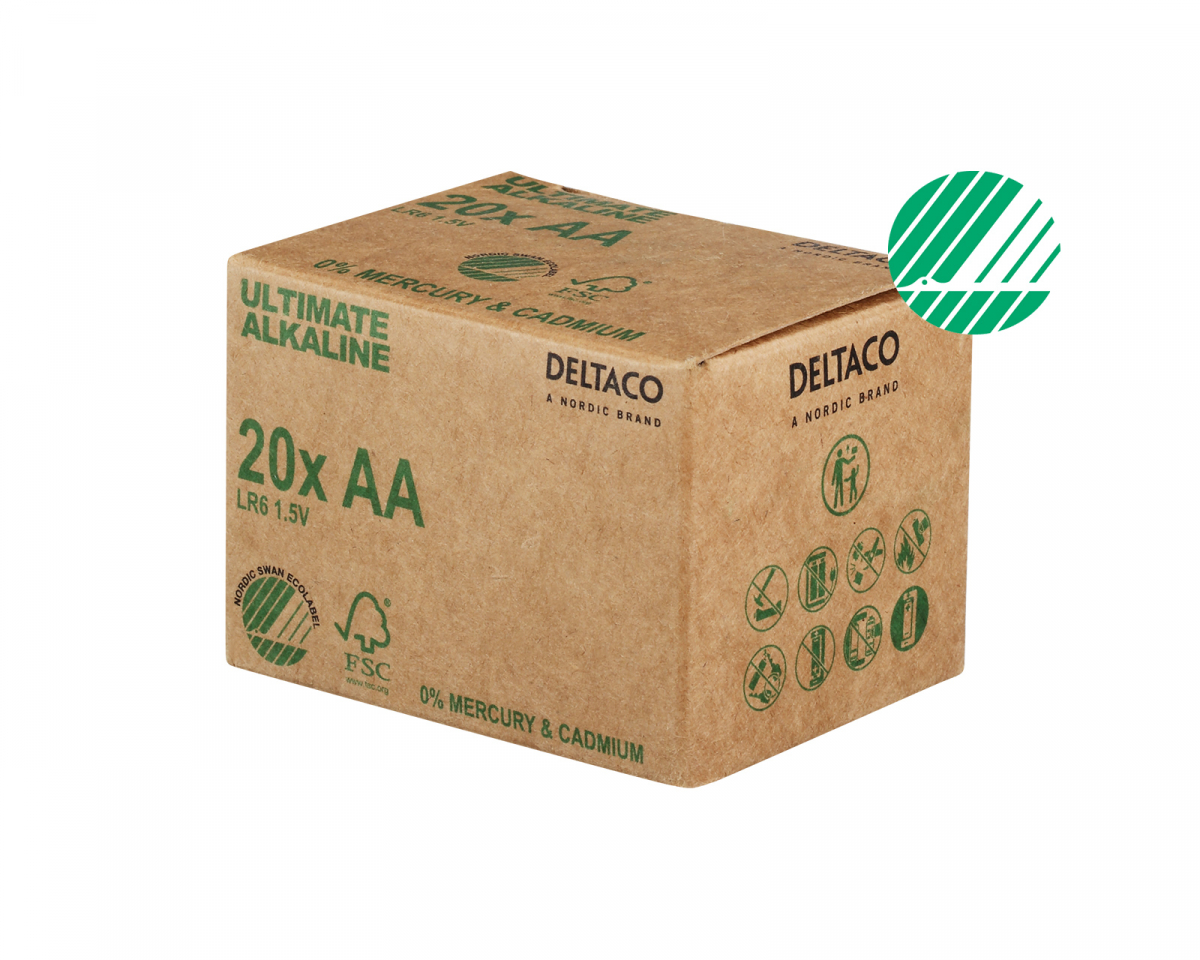 Deltaco Ultimate Alkaline AA-batteri, Svanenmärkt, 20-pack (Bulk)