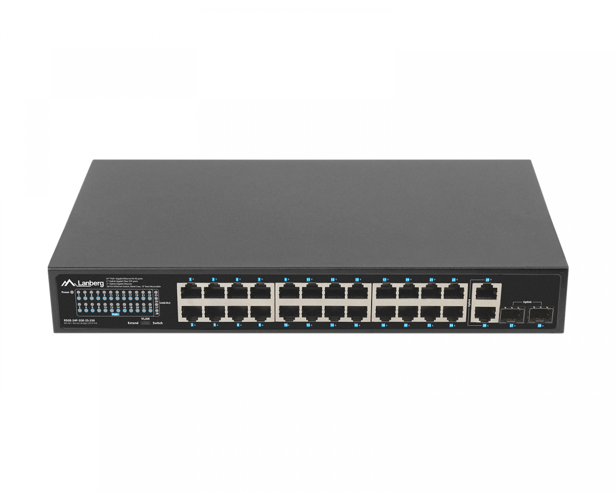 Lanberg Nätverksswitch 24-portar, 1GB POE+/2X GB 2X SFP RACK” Gigabit Ether