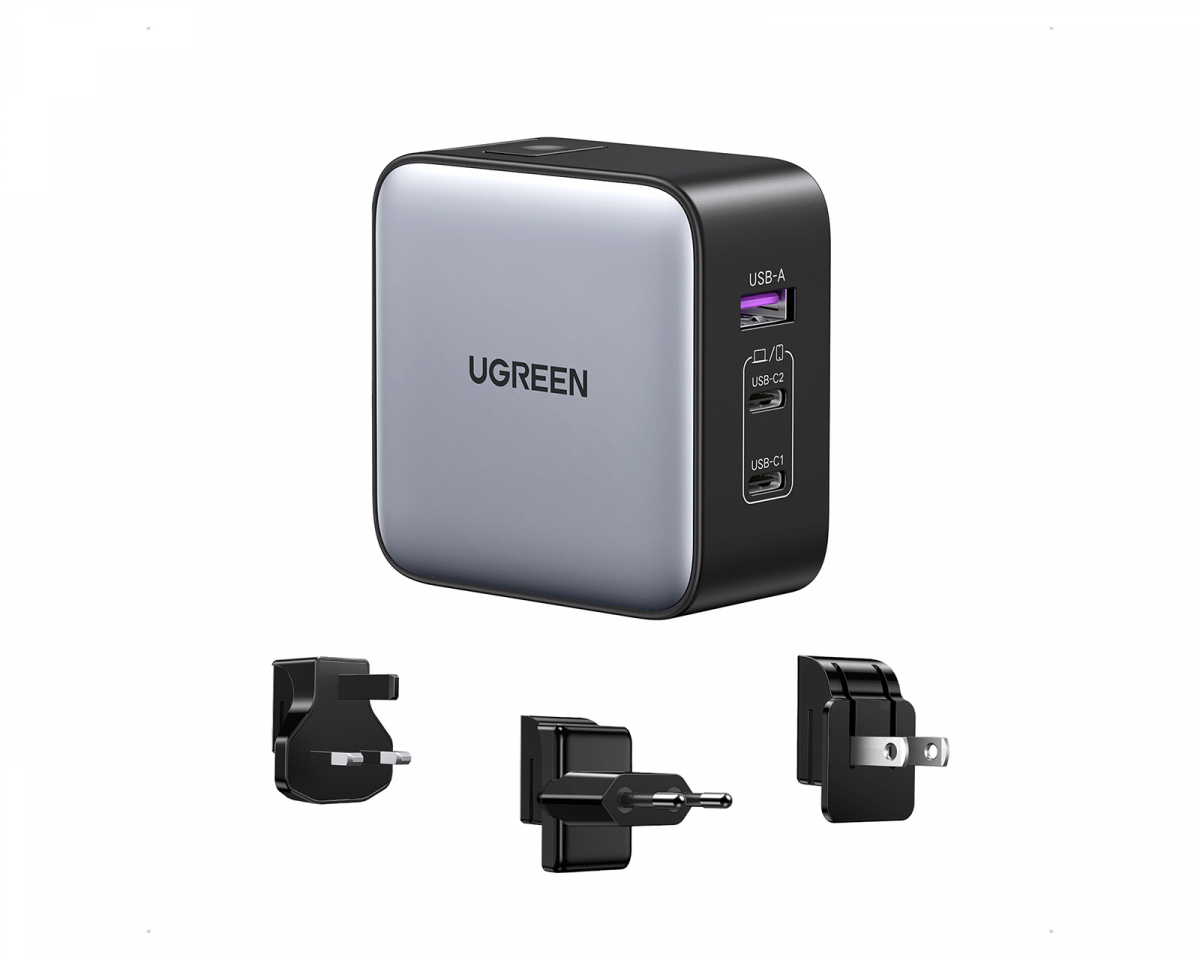 UGREEN Nexode 65W 3-Port GaN Väggladdare med Reseadapter (US/UK/EU)
