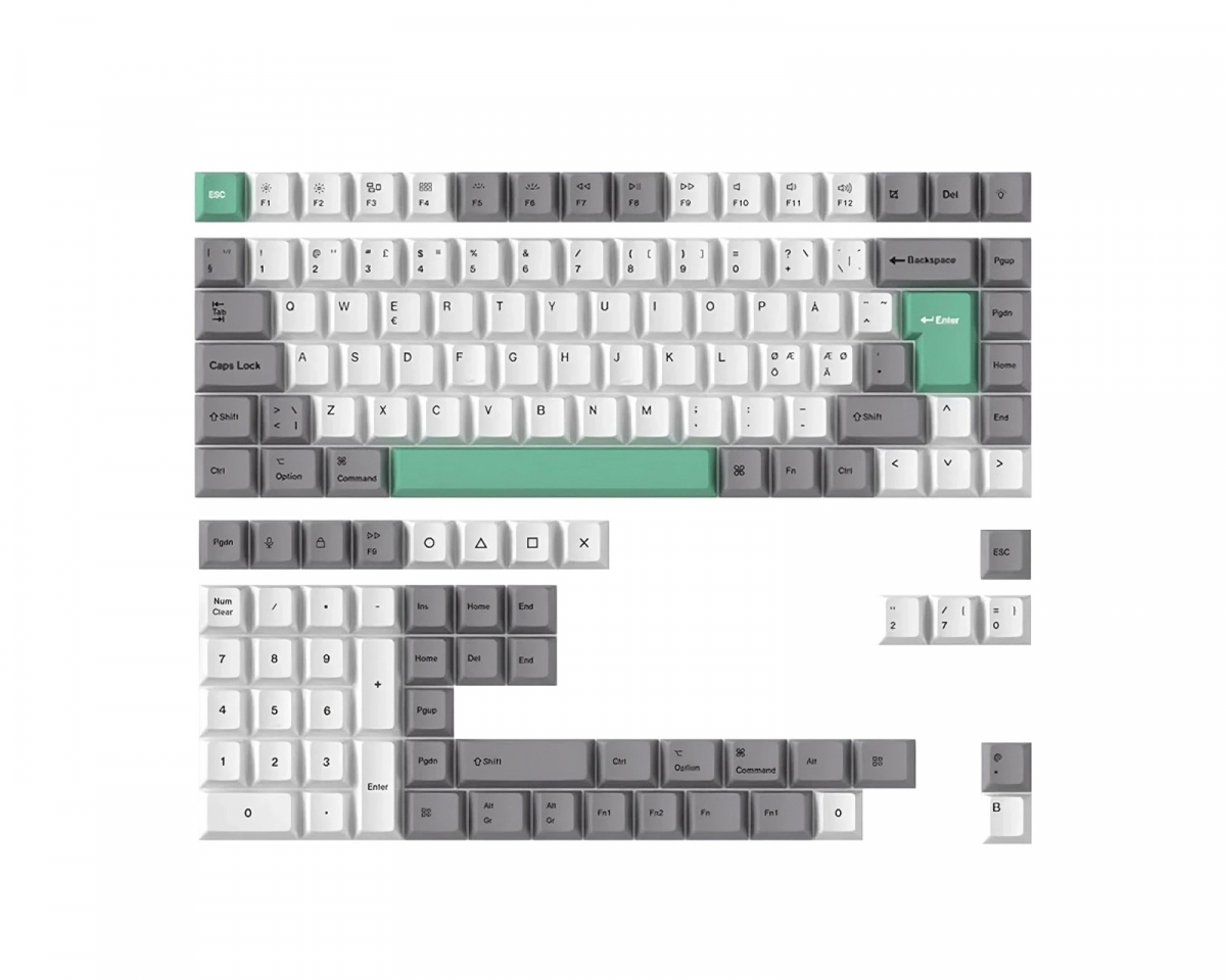Keychron PBT Keycap set ISO Nordic - Gray White Mint