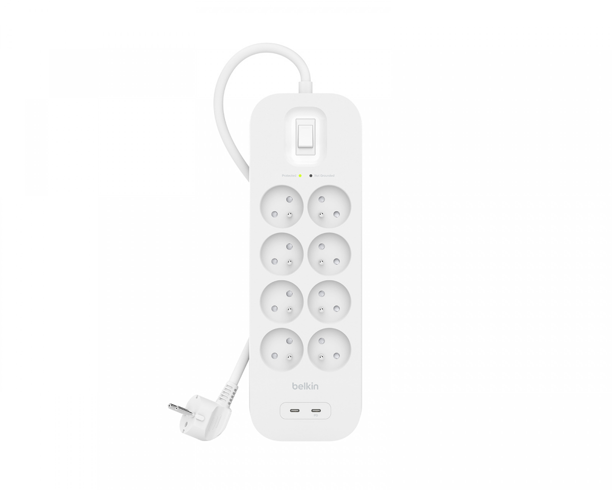 Belkin Grenuttag med Överspänningsskydd - 8 portar - Dual USB-C PD