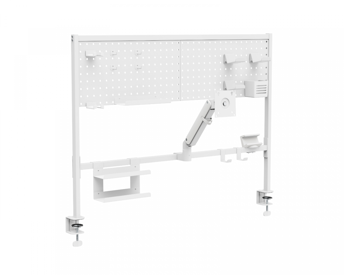 MaxMount Multifunktionell Pegboard med skärmstativ - Vit