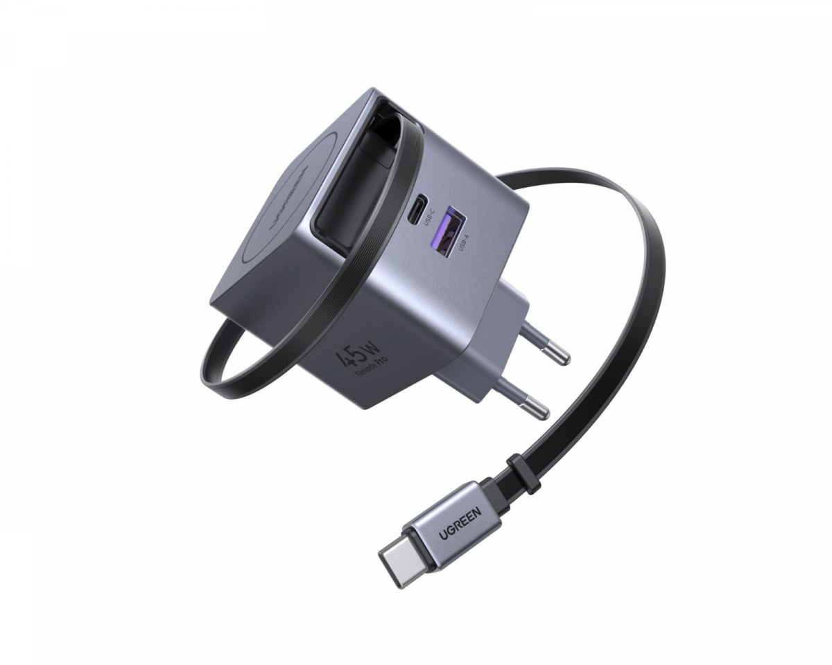 UGREEN 45W GaN Snabbladdare med utdragbar kabel