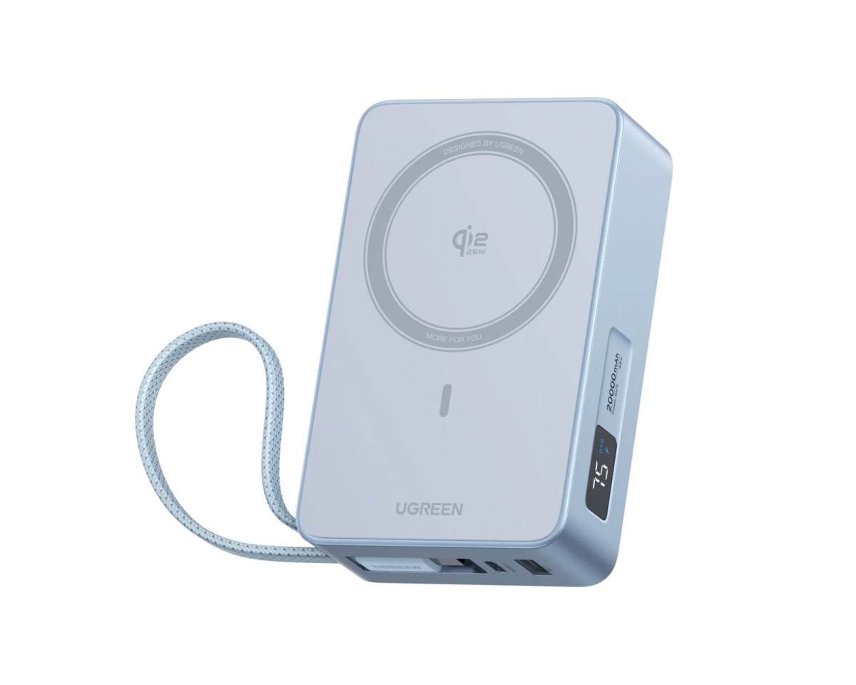 UGREEN MagFlow Qi2.2 25W 20000mAh Powerbank med utdragbar kabel