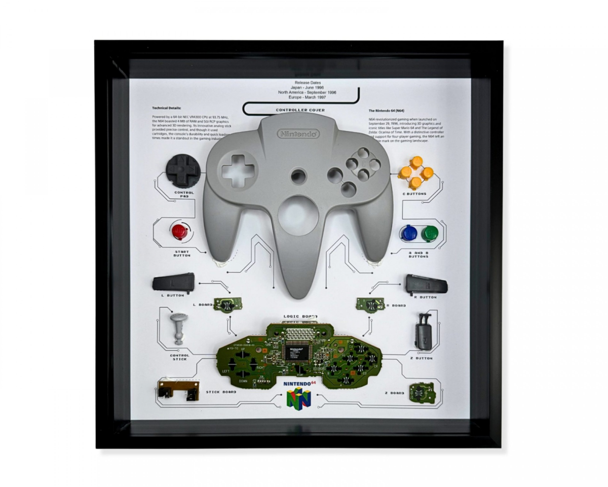 GRC Retro Art Nintendo N64 Kontroller Tavla - Grå