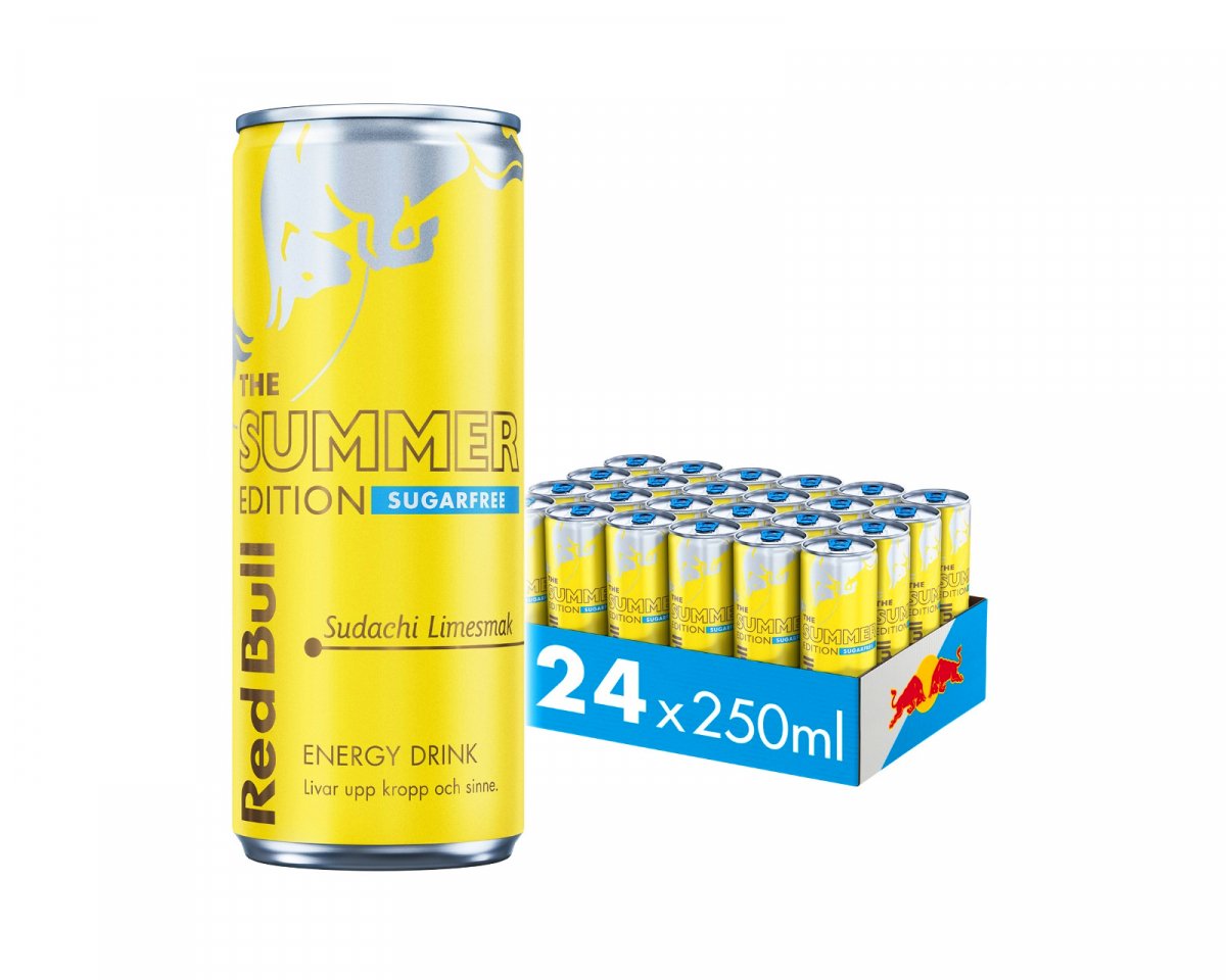 Red Bull 24x Energy Drink, 250 ml, Summer Edition Sockerfri (Sudachi Limesmak)
