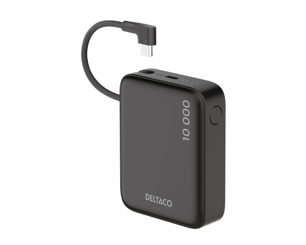 10.000 mAh Powerbank med inbyggd tygkabel