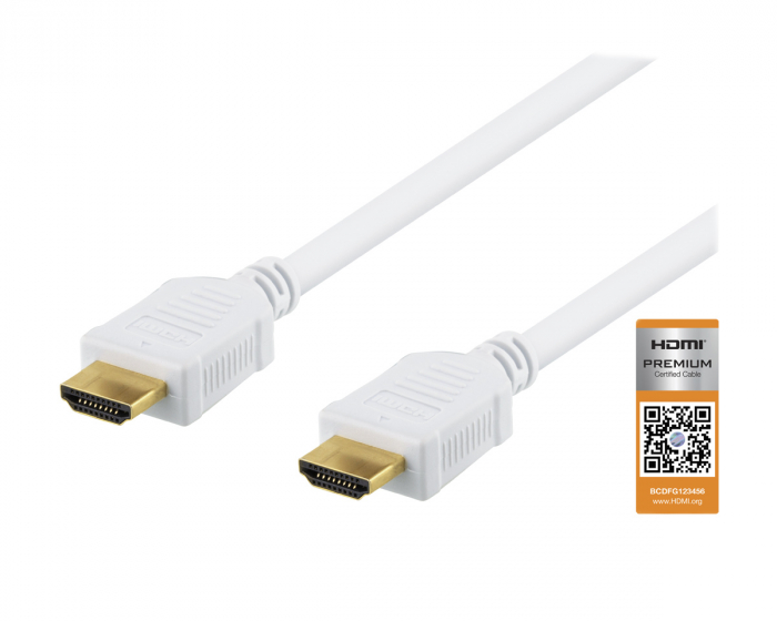 Deltaco Premium HDMI Kabel, Ethernet, 4K, 2 Meter - Vit
