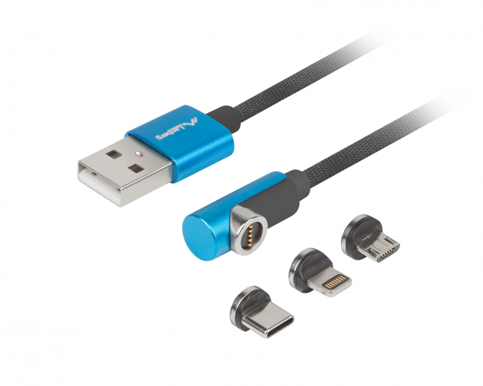 Lanberg 3in1 Premium Magnetisk Kabel Vinklad QC 3.0 - Blå