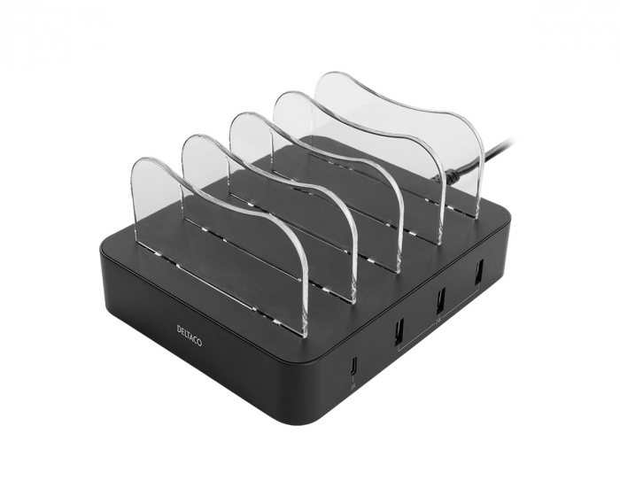 Deltaco USB-laddningsstation för 4-enheter - Snabbladdning