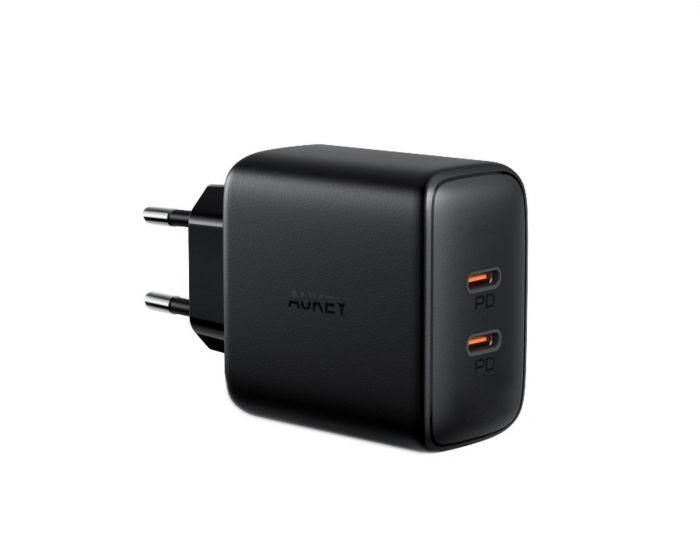 Aukey Wall Charger PA-R1S, 2x USB-C, 20 W - Svart Väggladdare