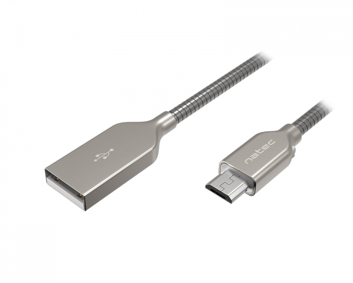 Natec PRATI Laddningskabel Micro USB till USB-A 2.0 - Silver 1m
