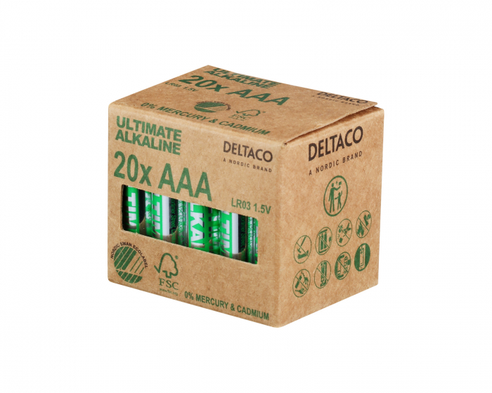Deltaco Ultimate Alkaline AAA-batteri, Svanenmärkt, 20-pack