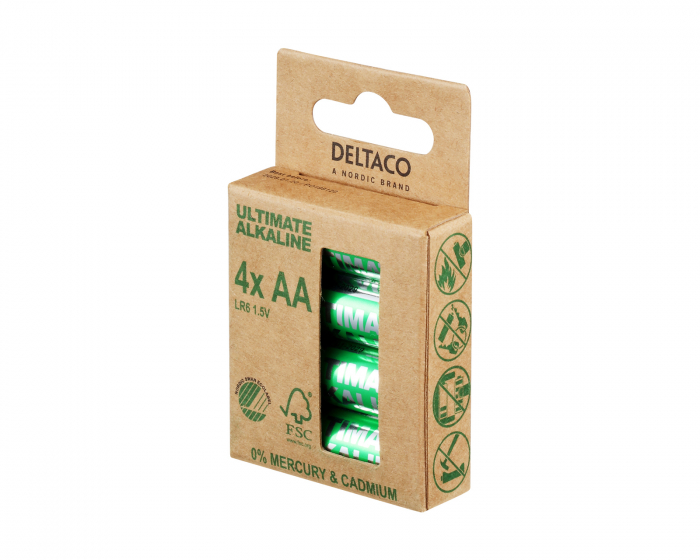 Deltaco Ultimate Alkaline AA-batteri, Svanenmärkt, 4-pack