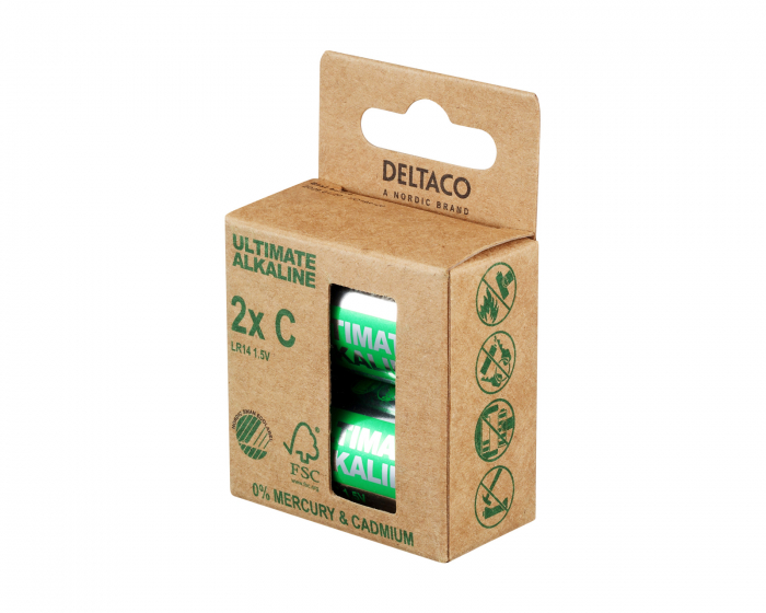 Deltaco Ultimate Alkaline C-batteri, Svanenmärkt, 2-pack