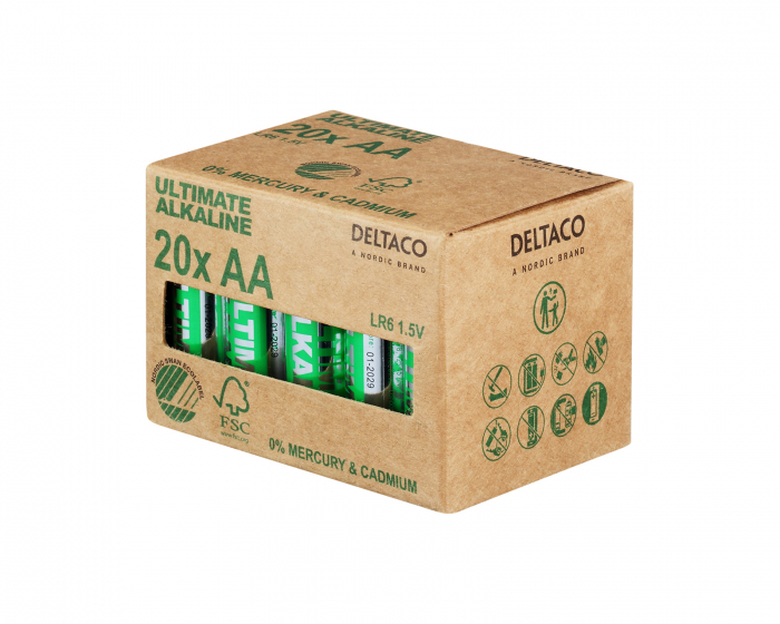 Deltaco Ultimate Alkaline AA-batteri, Svanenmärkt, 20-pack