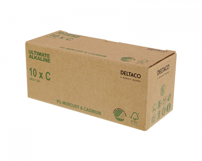 Deltaco Ultimate Alkaline C-batteri, Svanenmärkt, 10-pack (Bulk)