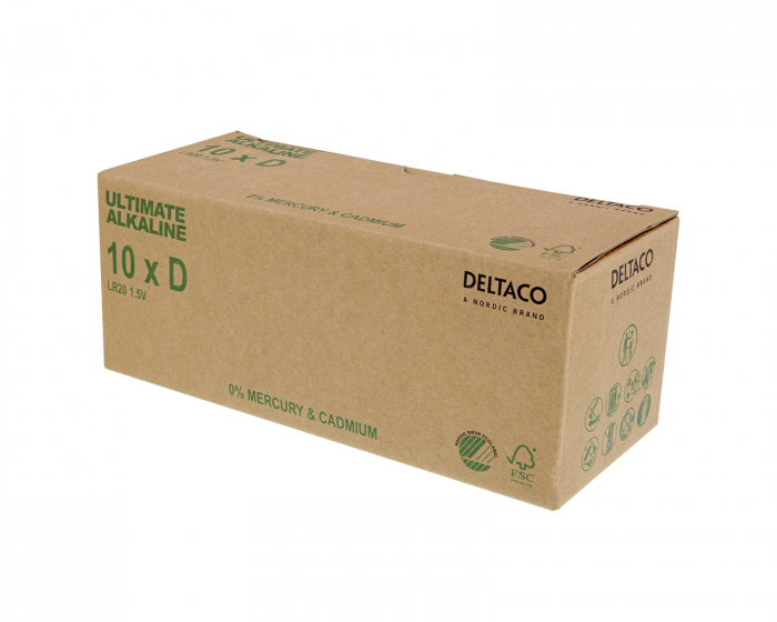Deltaco Ultimate Alkaline D-batteri, Svanenmärkt, 10-pack (Bulk)