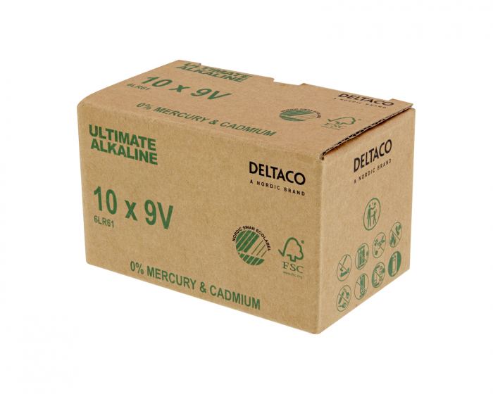 Deltaco Ultimate Alkaline 9V-batteri, Svanenmärkt, 10-pack (Bulk)