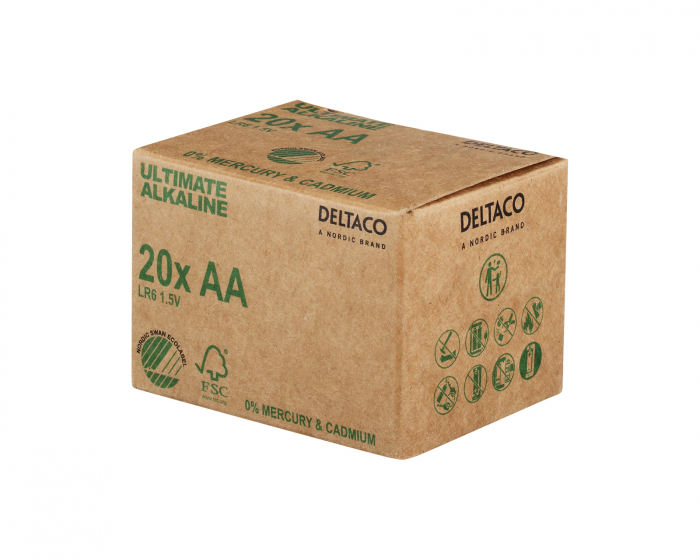 Deltaco Ultimate Alkaline AA-batteri, Svanenmärkt, 20-pack (Bulk)