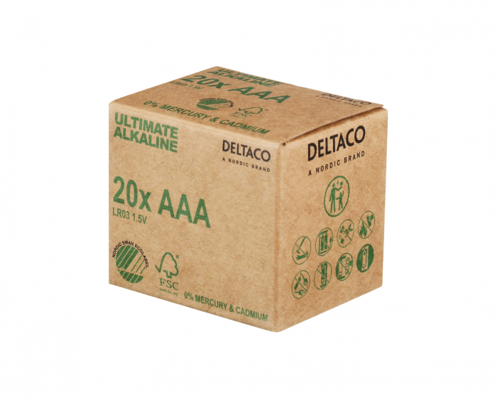 Deltaco Ultimate Alkaline AAA-batteri, Svanenmärkt, 20-pack (Bulk)