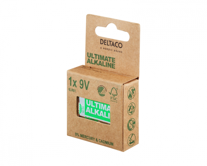 Deltaco Ultimate Alkaline 9V-batteri, Svanenmärkt, 1-pack