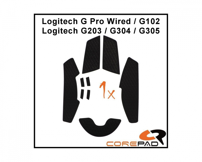 Corepad Soft Grips till Logitech G Pro Wired/G102/G203/G304/G305 Series - Svart