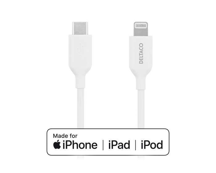 Deltaco USB-C till Lightning - Ladd/synkkabel 1m - Vit