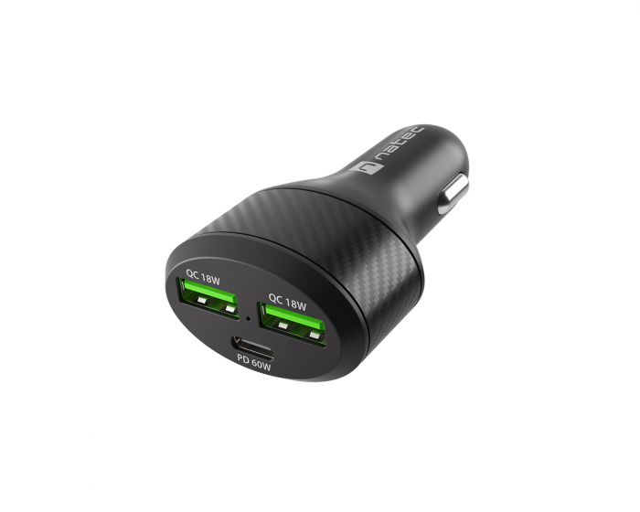 Natec Coney Billaddare - 2x USB-A 1x USB-C 84W PD 3.0 - Svart