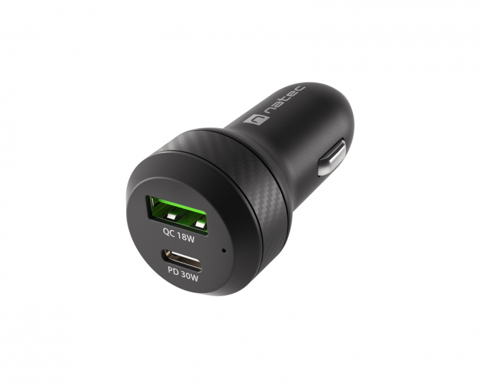 Natec Coney Billaddare - 1x USB-A 1x USB-C 48W PD 3.0 - Svart