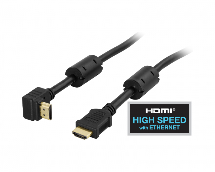 Deltaco Vinklad HDMI Kabel High Speed with Ethernet, 4K, Ultra HD i 60Hz - Svart - 0.5m