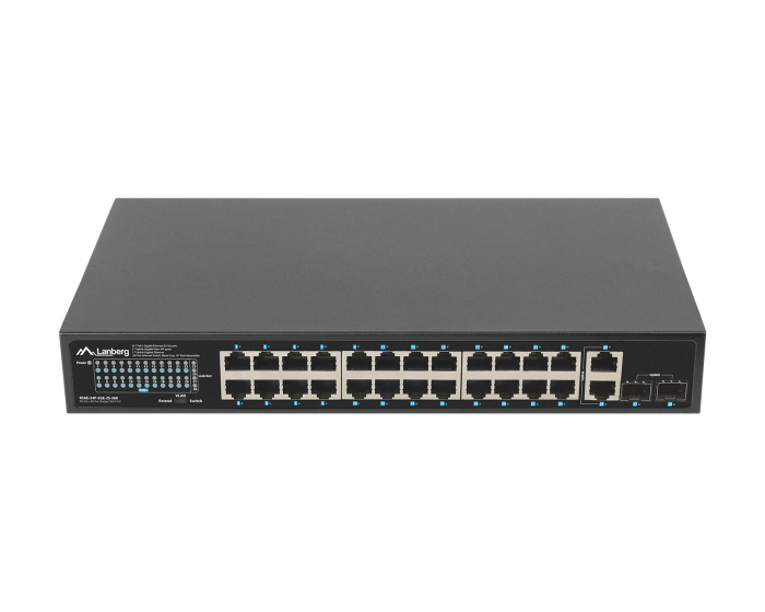 Lanberg Nätverksswitch 24-portar, 1GB POE+/2X GB 2X SFP RACK 19” Gigabit Ethernet 360W