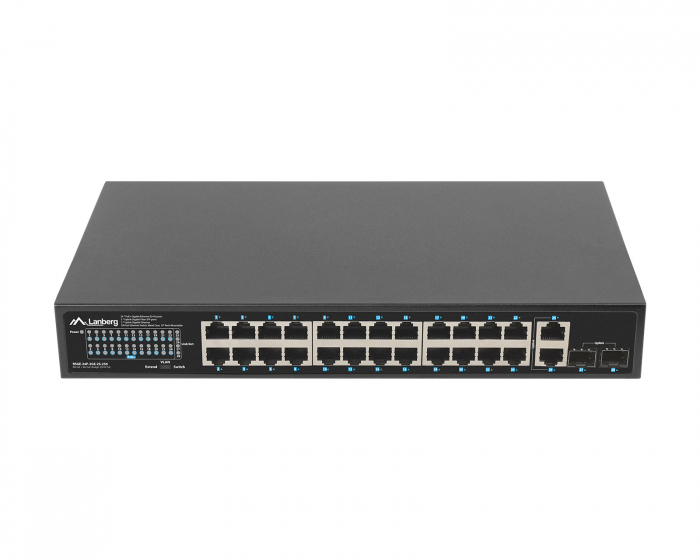 Lanberg Nätverksswitch 24-portar, 1GB POE+/2X GB 2X SFP RACK 19” Gigabit Ethernet 250W
