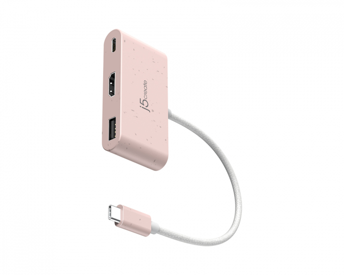 j5create USB-C till HDMI 4K och USB Type-A med 90W Strömförsörjning - Rosa