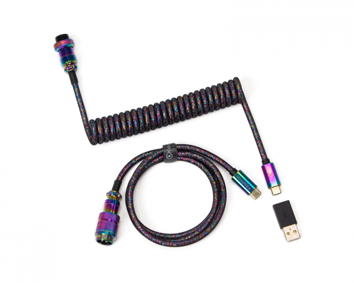 Keychron Premium Coiled Aviator Cable USB-C - Rainbow Plated Black