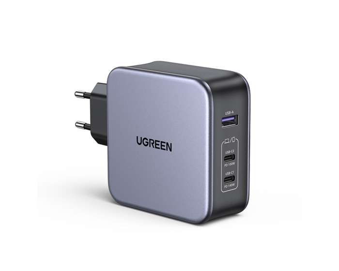 UGREEN Nexode 140W USB-C PD GaN - 3-Port Väggladdare + USB-C Kabel 1.5m - Svart