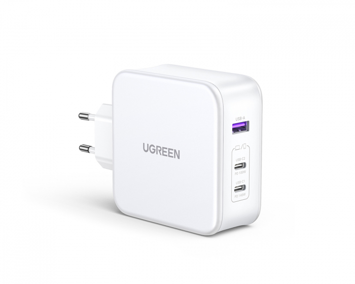 UGREEN Nexode 140W USB-C PD GaN - 3-Port Väggladdare + USB-C Kabel 1.5m - Vit