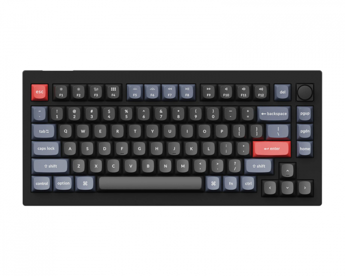 Keychron V1 75% Tangentbord Knob Version RGB Hotswap [K Pro Red] - Svart