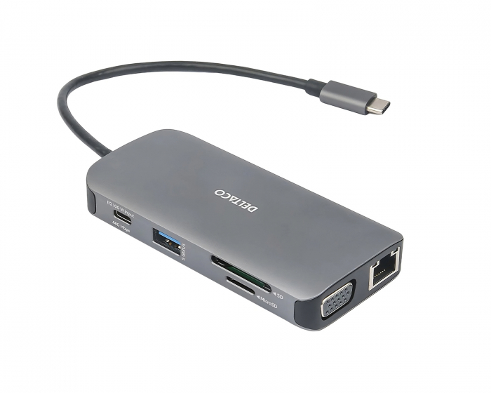 Deltaco USB-C Dockningsstation med 9 Portar - Grå