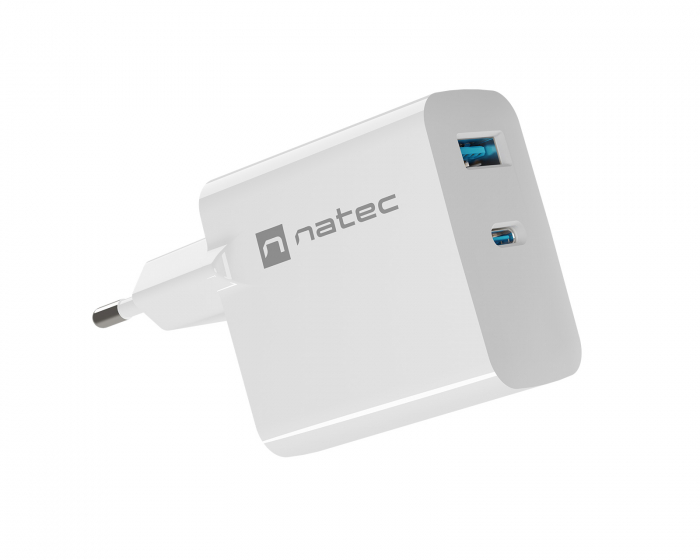 Natec Ribera GaN USB-laddare - USB-A & USB-C - 45W - Vit