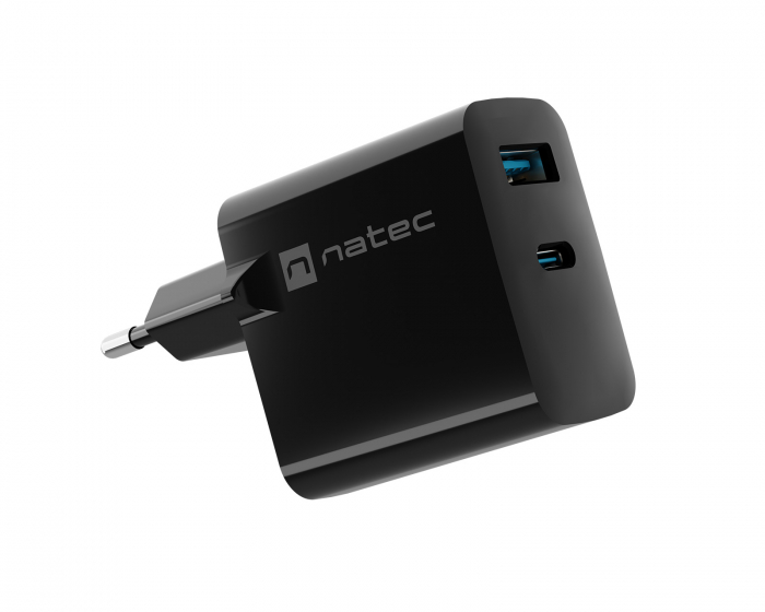 Natec Ribera GaN USB-laddare - USB-A & USB-C - 65W - Svart