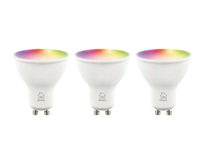 Deltaco Smart Home RGB LED Lampa GU10 WiFi 4.7W - 3-pack
