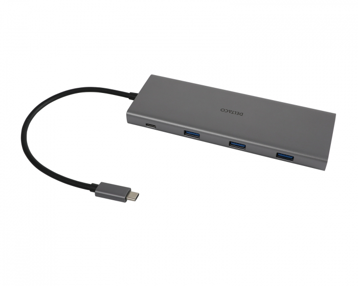 Deltaco USB-C Dockningsstation med 12 Portar - Grå