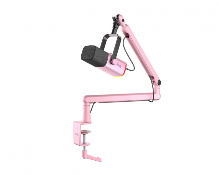 Fifine TAM8 Dynamisk Mikrofon med Mikrofonarm - Rosa